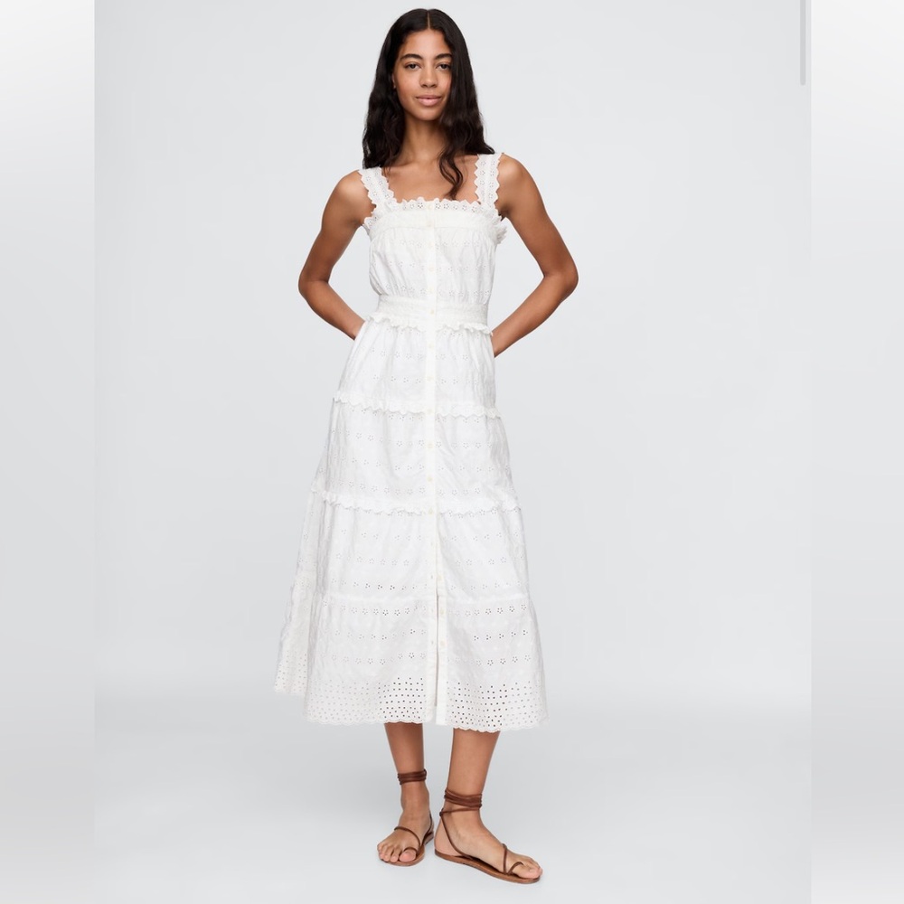 NWT GAP x DÔEN White Eyelet Midi Dress - M - Picture 1 of 8
